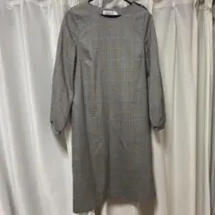 Desssin グレー系チェック 長袖ワンピース