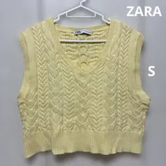ZARA イエロー Vネック ノースリーブ　ニット　ベスト　ザラ　黄色　S 春