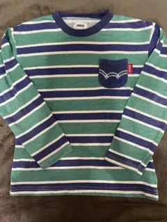 【EDWIN】長袖カットソー 緑と青のストライプ 120