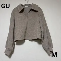 ベージュ 襟付き クロップドニット