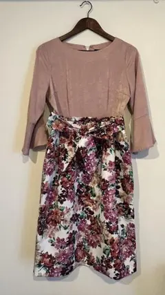 【秋冬】クイーンズコート 異素材ドッキングフラワーワンピース