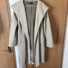 ZARA フード　ベルト付き　ロングコート　ベージュ　XL