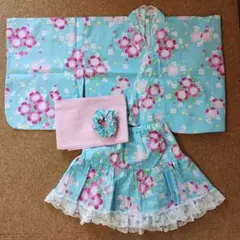 浴衣セパレート　3点セット　130㎝　水色（浴衣ドレス・兵児帯・シュシュ）
