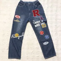 パッチワーク 刺繍 デニム パンツ メンズ