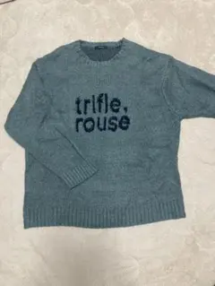 青緑色 ニットセーター 長袖 文字入り