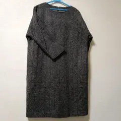 ヘリンボーン柄 グレー系 長袖ワンピース Lサイズ