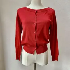 【美品】ルルウィルビー　シルク混　赤　長袖カーディガンのサムネイル