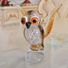 フクロウ ガラス細工 インテリア オブジェ 置物 梟 小物 142-030