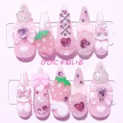 ネイルチップ現品 量産型 地雷系 姫系 いちご ピンク ゴテゴテ ロリータ