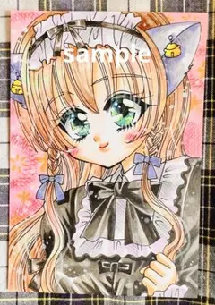 s*1様 オリジナル手描きイラスト　アナログイラスト　猫耳メイド　おしとやかな女 手描きイラスト オリジナル 猫メイド 猫耳 女の子 量産型 原画 - メルカリ