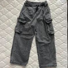 140cm グレー カーゴパンツ ウエストゴム