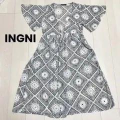 INGNI ロングカーディガン ガウン 半袖 総柄 ペイズリー柄