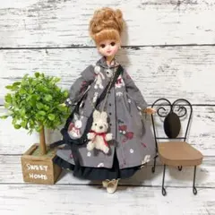 No.451 定番【グレーうさぎ】22センチドール　ハンドメイド服 うさぎ付き