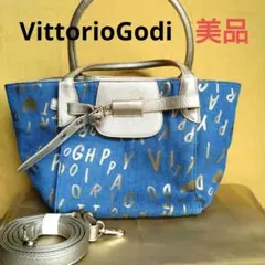 希少美品VittorioGodiデニム•ゴールド2WAYショルダー•ハンドバッグ