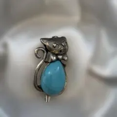 猫デザイン ブローチ ターコイズ