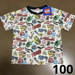 新品 トミカ 総柄 半袖 Tシャツ 100cm 働く車　パトカー　消防車　救急車