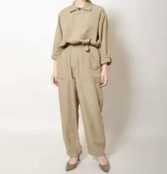 johnbull つなぎ ジャンプスーツ 混麻 オールインワン M カーキ