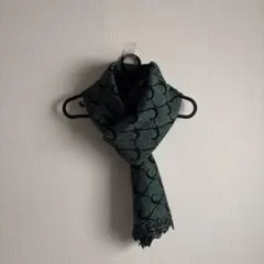 ダークグリーン 波柄 ストール 大判 ショール ナチュラル 冷房対策 春夏