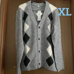 カーディガン アーガイル柄 ブラッシュヤーン グレー メンズ XL