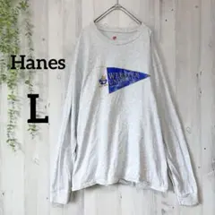 ヘインズ ロンT クルーネック 長袖 ペナント カレッジ L 灰 ビッグサイズのサムネイル