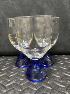 青い底のアルコールグラス、ワイングラス3個セット サッポロ 箱あり