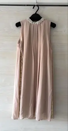 ビジュー襟ピンクドレス ボレロ付 ワンピース 結婚式 パール パーティードレス