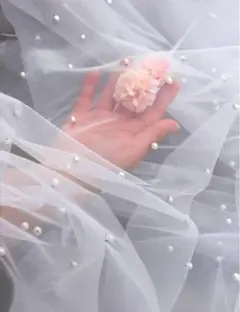 100×160cm ホワイトチュール生地 パール付き