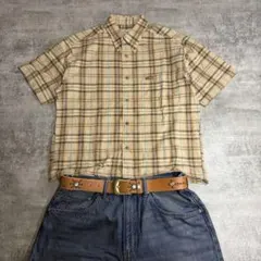 OLD 短丈チェックシャツ　cityboy チェックシャツ　短丈　ブラウン