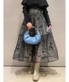 SNIDEL プリーツ シフォン レイヤード プリント スカート ブラックのサムネイル