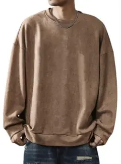 トレーナー メンズ 秋服 スエード 長袖tシャツ パーカー おしゃれ 丸首
