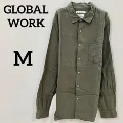 GLOBAL WORK フレンチリネンシャツ カーキ Mサイズ