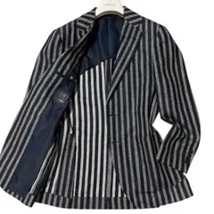 BEAMS F 三者混 テーラードジャケット 太ストライプ ネイビー