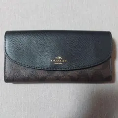 【美品】COACH レザー 長財布 ブラック/ブラウン