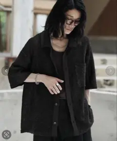 WYM LIDNM JACQUARD MESH KNIT SHIRT ブラウン