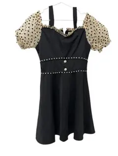 Tika 黒 ポルカドットパフスリーブドレス