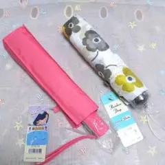 折り畳み雨傘　Rainbow Drop ピンク&花柄2本セット