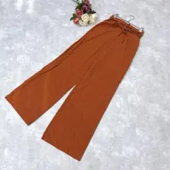 希少✨ザラ（XS）リネン混 ワイドパンツ ハイウエスト レースアップ オレンジ