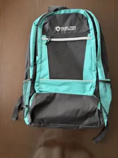 SHELTERメッシュポケット付きバックパック ブラック・ターコイズ