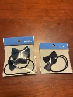 familiar 青と黒のチェック柄ヘアゴム 2個セット