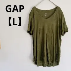 GAP オリーブ Vネック 半袖Tシャツ L レディース カジュアル Tシャツ