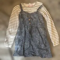 ストライプ柄デニムサロペットドレス