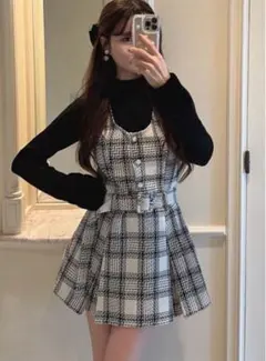 GRL ロービングチェックベルト付き チェック ミニワンピース L tu1423
