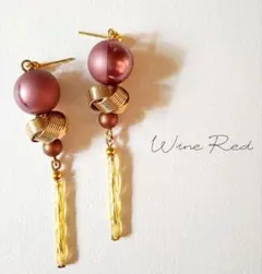 ワインレッド ドロップピアス