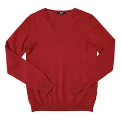 ユニクロ　カシミヤVネックセーター　レッド　赤　S