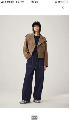 GU バレルレッグペインタージーンズ by rokh パンツ　ジーユー　ネイビー