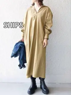 SHIPS コットン カフタンワンピース　キャメル　M