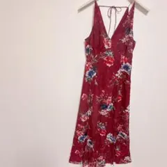 キャミワンピース 【M】ワインレッド 花 フレア 大人可愛い 大人カジュアル