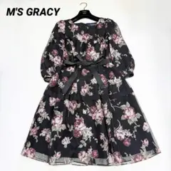 【美品✨】エムズグレイシー　ワンピース　花柄　ボタニカル　リボン　38