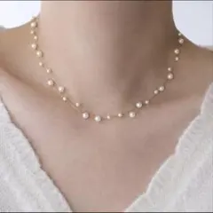 2連パールネックレスゴールド パーティ結婚式 セレモニー 華奢 上品 高見え