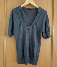 ships シルクリネン　半袖ニットカーディガン